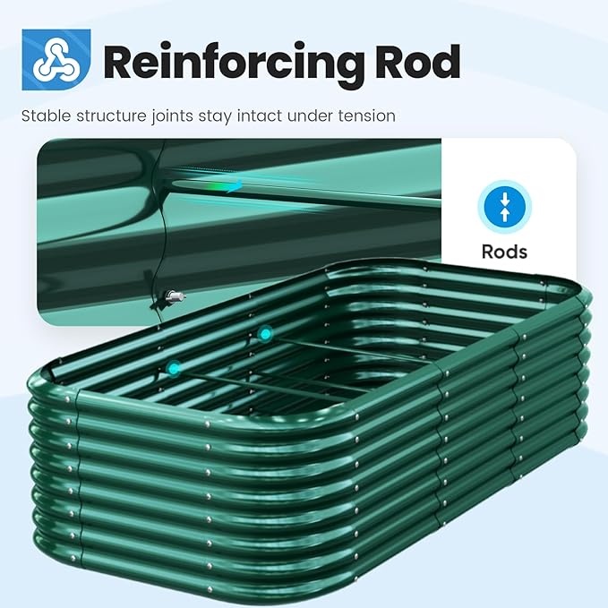 Quictent Galvanized Raised Garden Bed Kit 8x4x2 ft Oval Metal Planter Box Tall for Vegetables Outdoor Backyard Strengthened by Crossbar Dark Green