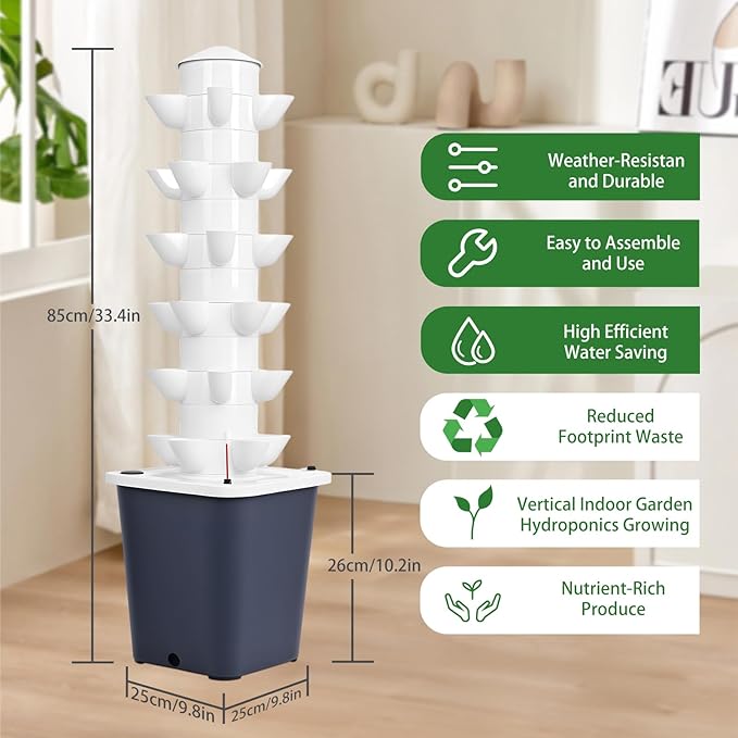 Vertical Hydroponics Garden Tower Hydroponics Growing System Kit 30-Plants Indoor Vertical Tower Garden System Kit Hydroponic Tower With 10L Tank Indoor Vertical Farming Garden Planter Black