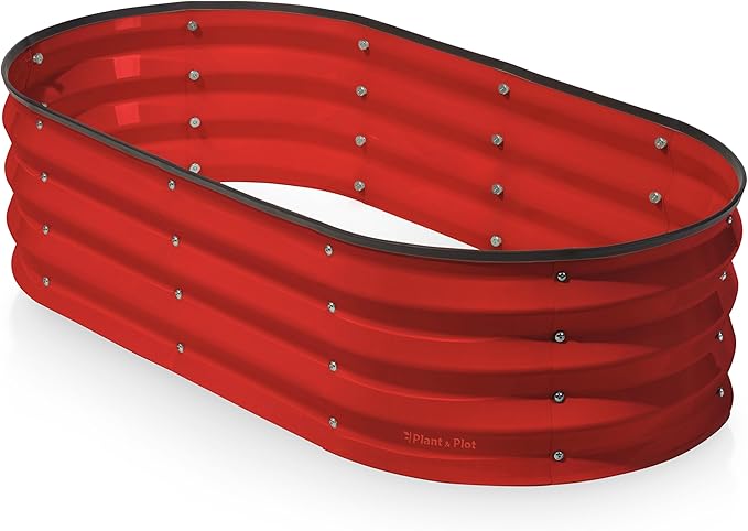 Plant &amp Plot Galvanized Raised Garden Beds Outdoor // 4×2×1 ft Planter Raised Beds for Gardening Vegetables Flowers // Large Metal Garden Box (Red)