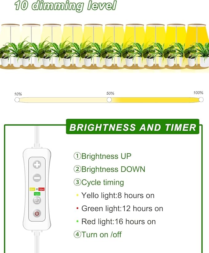 yadoker Plant Grow Light for Indoor Plant Bamboo Mini LED Grow Light GardenHeight AdjustableAutomatic Timer with 8/12/16 Hours