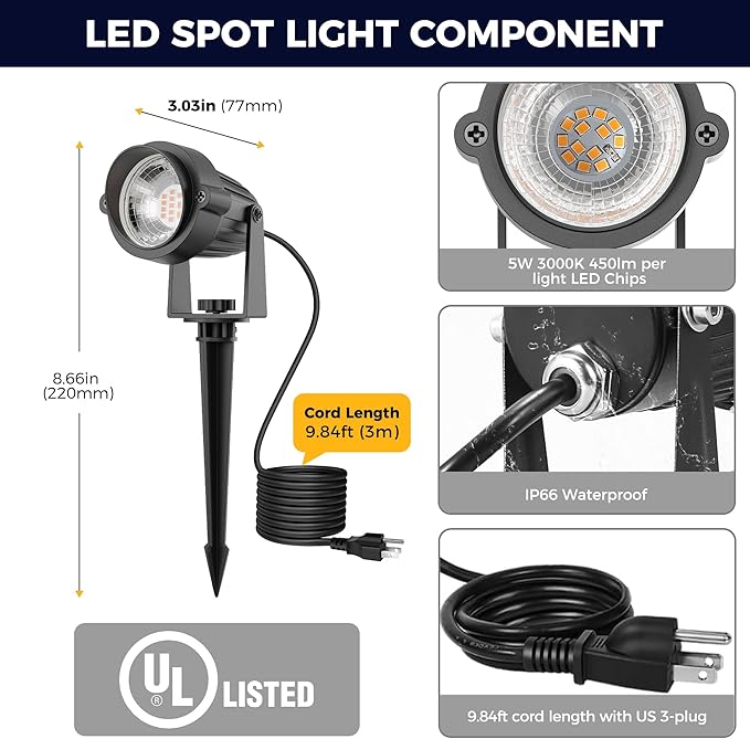 L LOHAS LED Green Christmas Spotlight 2pack+3000K Warm White Spotlight 2pack