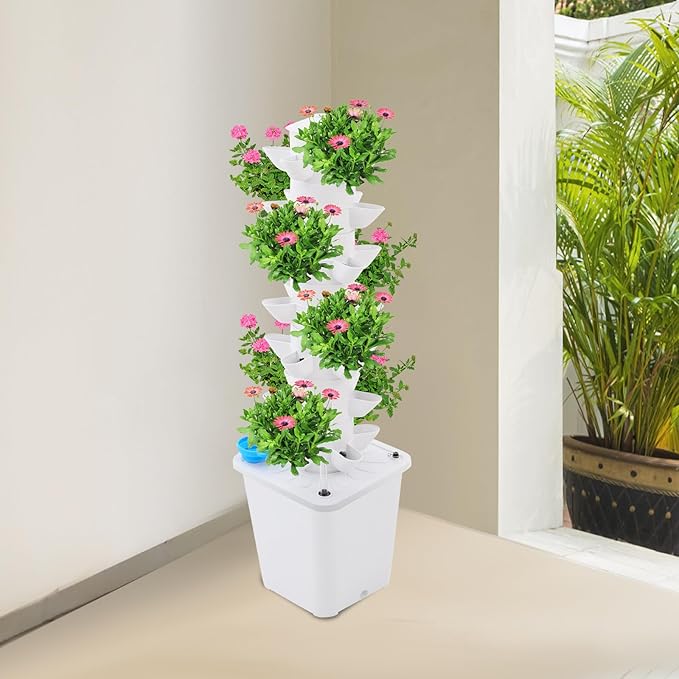 Hydroponic Growing System 7-Tier 35-Plant Vegetable Planter Tower Outdoor Indoor Garden Vertical Planter Germination Kit with Water Pump &amp Intelligent Water Circulation for Gardening Lover