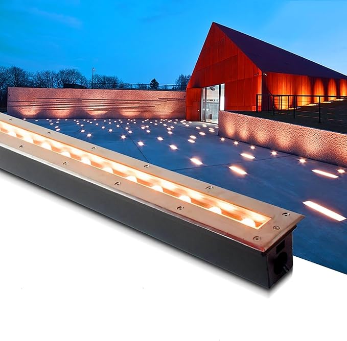 LED Landscape Lights AC Stainless Steel Panel Long Strip Ultra-Thin Wall Lights Recessed IP67 Waterproof LED Spotlights Decorative Lighting Ground LightYellow-18W
