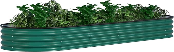 8x2x1ft Galvanized Raised Garden Bed 9-in-1 Outdoor Metal Raised Planter Box Oval for Vegetable Flower Backyard and Patio Green