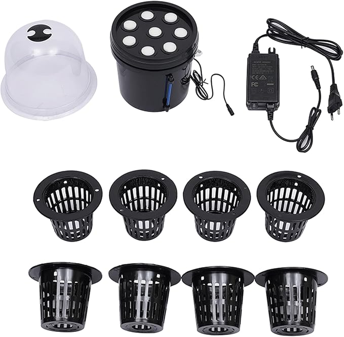 Hydroponics Seedling Cloning System Kit Black 8 Holes 5L Mist Cultivating Seedling Box Hydroponic Equipment for Indoor Outdoor Garden Vegetables