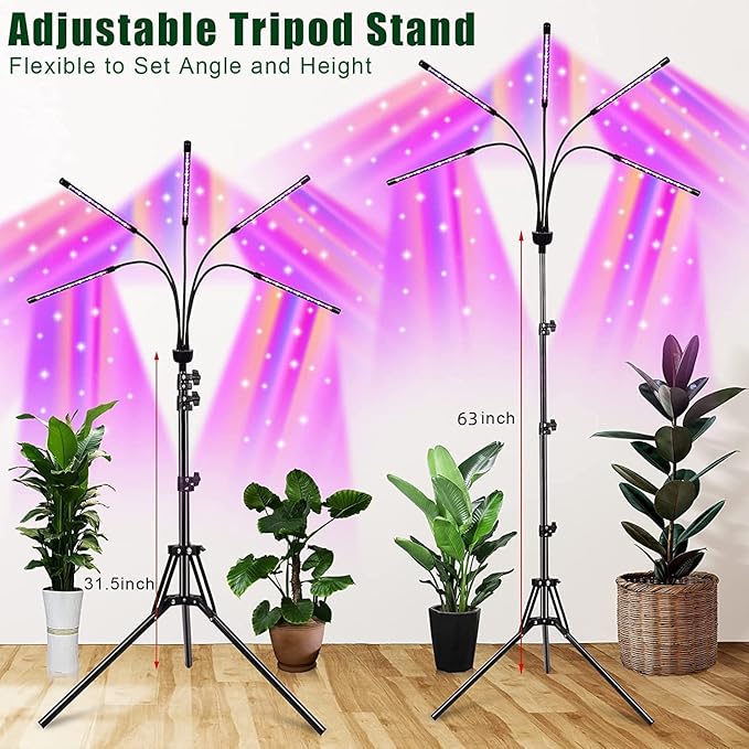 Grow Lights for Indoor Plants5 Heads Red Blue White Full Spectrum Plant Light with 15-60 Adjustable Tripod Stand Indoor Grow Lamp with Remote Control and Auto On/Off Timer Function