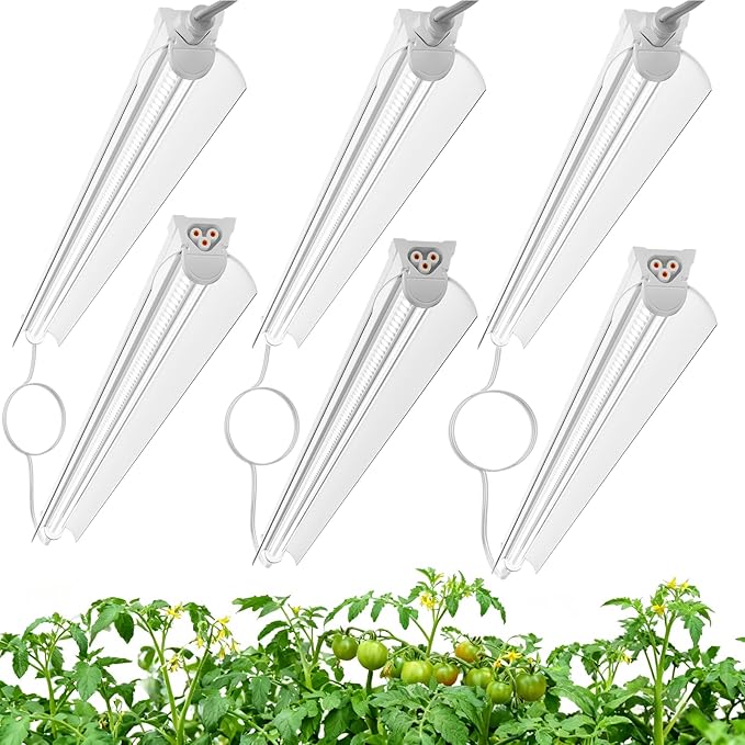 3FT Grow Lights for Indoor PlantsT8 5000K Full Spectrum Plant Light192W(6 x 32W) LED Grow Light Strips with Timer Aluminum Reflector LinkablePlant Growing Lamp Fixture for Greenhouse Indoor 6pcs
