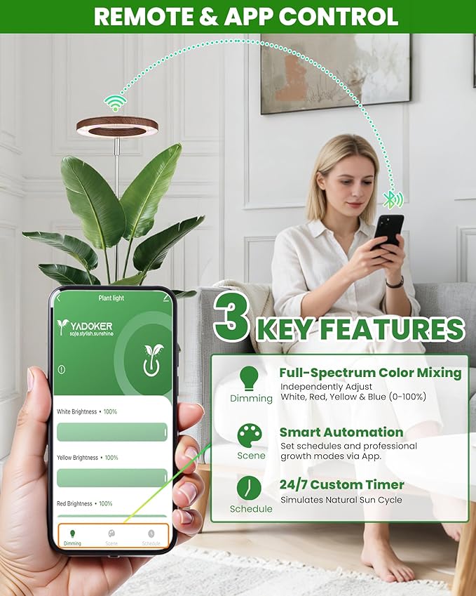 yadoker Plant Grow Light Smart Plant Light Compatible with AlexaGoogle for Indoor PlantsHeight AdjustableCustomized Light BrightnesssMultiple Timers
