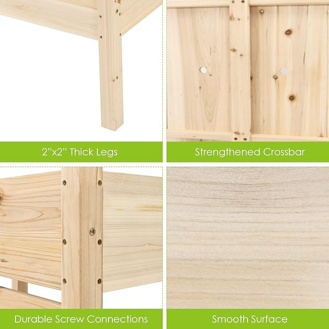 Giantex Set of 2 Raised Garden Bed Elevated Wood Planter Box Raised Bed Kit for Flowers Vegetables Fruits Herbs Outdoor Planting Container Patio Balcony Yard (Natural)