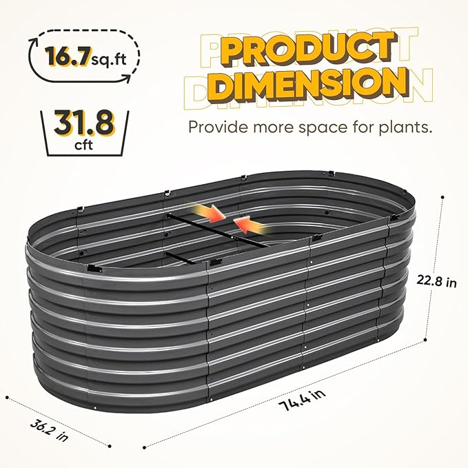 KING BIRD Raised Garden Bed Kit 2025 Upgraded Quick-Setup Galvanized Planter Garden Box Outdoor for Gardening Vegetables Flowers 74x36x23 in Dark Grey