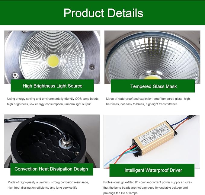 Recessed LED Underground Light Low Voltage Landscape Lights Round Buried Lamp IP65 Waterproof Embedded Spotlight for Driveway Pathway Outdoor Step Lighting
