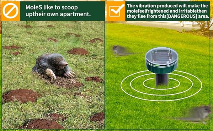 8PK new Green Mole Repellent for lawns Gopher Repellent Ultrasonic Solar Powered Snake Repellent Deterrent Mole Repeller Vole Repellent Outdoor Lawns Garden Yard All Pests Sonic Spikes Stakes Chaser
