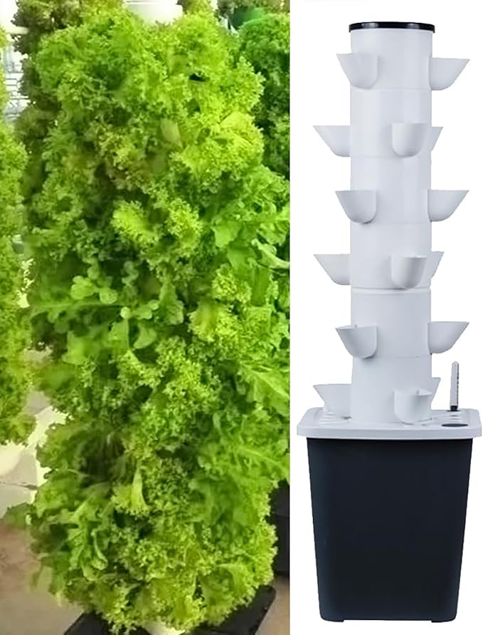 Hydroponic Tower Growing Sytem Indoor Hydroponic Grow System Vertical Grow Tower Plants Sites with Pump and Movable Water Tank Adapter (Color : 30holes)