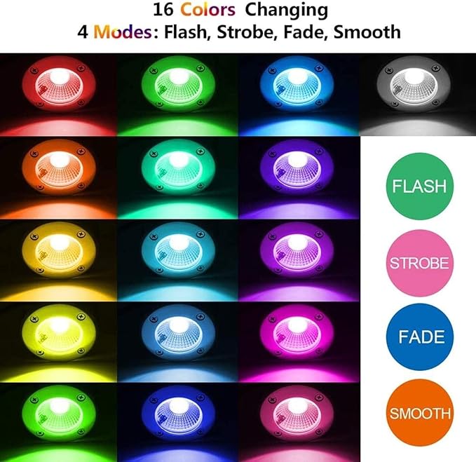 8PCS LED Landscape Lights - Outdoor COB Recessed Ground Spotlight 6W Color Changing Floor Light with Remote Control 12V-24V Stainless Steel Round Buried Garden Light(6W -12v)