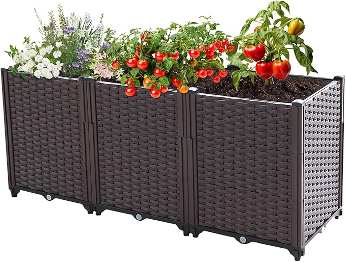 Raised Garden Bed Planters for Outdoor Plants Raised Beds for Gardening Plastic Planter Raised Beds for Planting Outdoor Plant Vegetables Flowers Fruits and Plants 47.2(L) x 15.7(W) x 20.4(H)