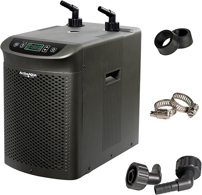 Active Aqua Hydroponic Water Chiller w/ Boost Function 0.25 HP - Adjustable Cooling System for 40-92 Gallon Reservoirs Pure Titanium Evaporator Cooler for Aquaponics Cold Plunge Baths &amp Aquariu
