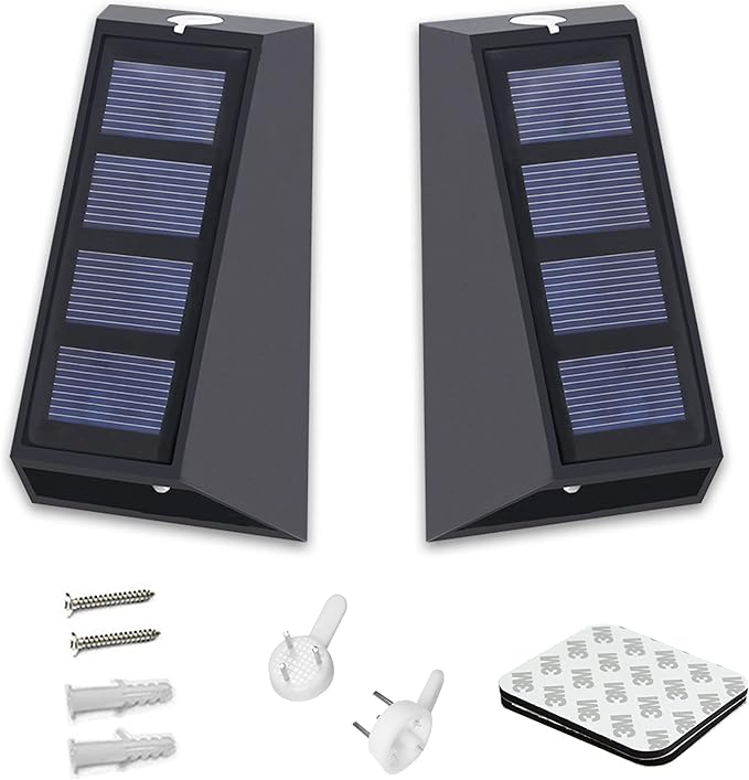 Solar Wall Lamps LED Solar Powered Lights Wall Mounted Outdoor Garde Waterproof IP65 Shatterproof RGB 7 Colors Solar Lamp for Patio Home Landscape Spotlights Deck Lights Camping 2 Pack