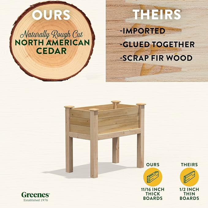 Greenes Fence Premium Cedar Elevated Garden Bed 16 W x 32 L x 31 H (3/4 Thick) - Made in USA with North American Cedar