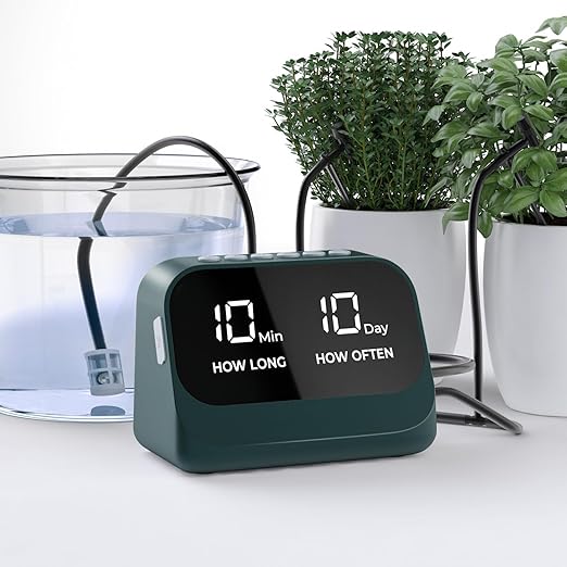 Automatic Watering System for Potted Plants Plant Waterer DIY Drip Irrigation Kit with Smart Timer Waterproof LED Display &amp Large Capacity Battery Precise Distribution of Water (Green)