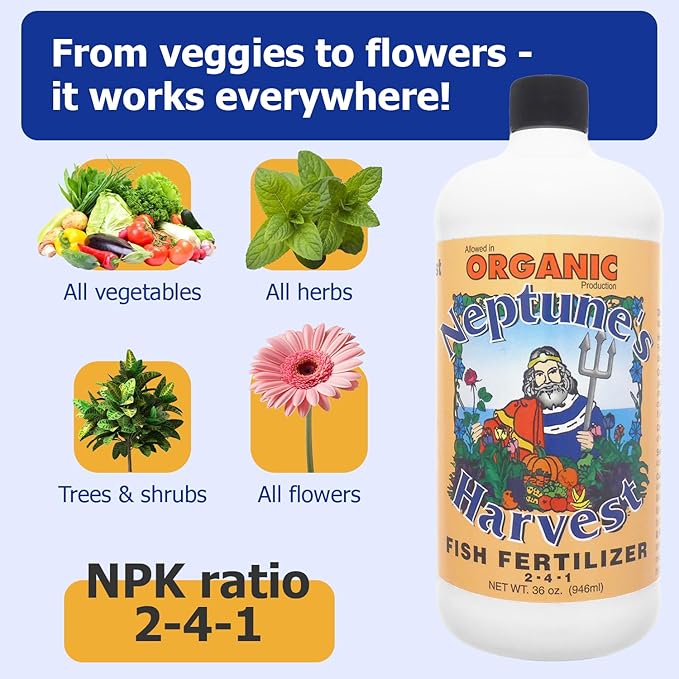 Neptune's Harvest Fish Fertilizer (2-4-1) - Organic Liquid Plant Fertilizer - Fish Hydrolysate for Vegetables Flowers Fruit Trees Grass - Indoor and Outdoor Plant Food (Quart)