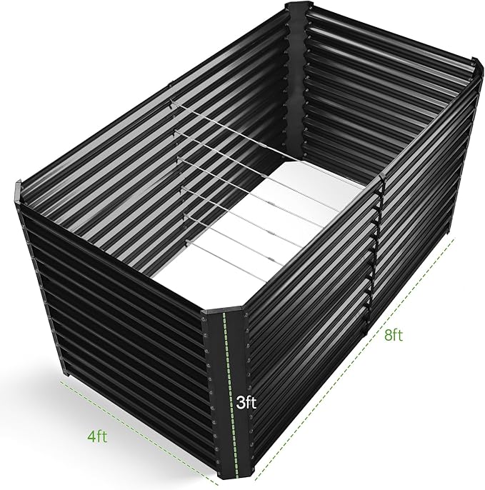 Land Guard 8x4x3ft Rectangular Galvanized Raised Garden Beds Large-Capacity Metal Planter Box Outdoor Durable Deep Raised Garden Bed 3ft Tall Raised Beds for Gardening Vegetables Dark Grey