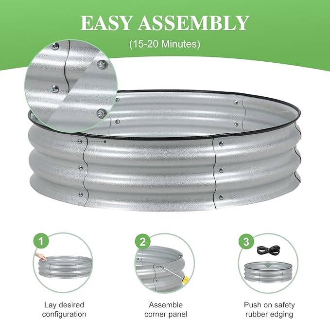 BPS Metal Raised Garden Bed 2.5FT Diameter Galvanized Planter Raised Garden Boxes for Flower Planters Vegetables Herb