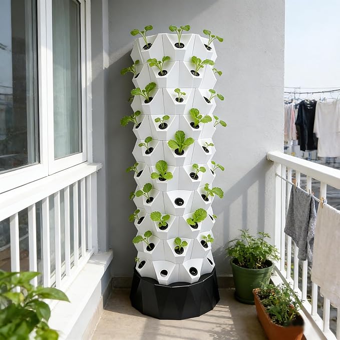 80 Pots Hydroponic Grow Tower Indoor 10-Tier Hydroponic Growing System Kit with 7.93Gal Water Tank &amp 660GPH Pump Automatic Watering Soil-Free Planter for Vegetables Lettuce Strawberry White
