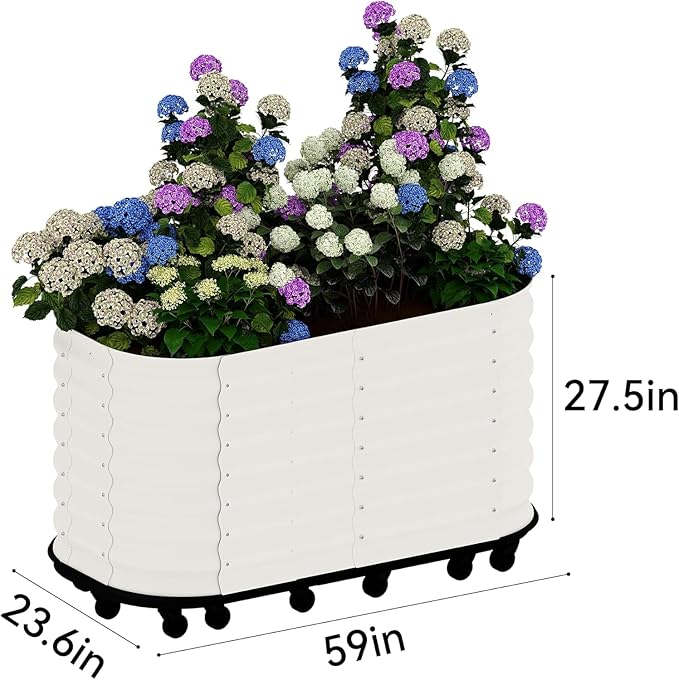 Self-Watering Wheeled Metal Garden Bed with Built-in Water Storage Mobile Raised Planter Box with Lockable Wheels Indoor/Outdoor Rolling Grow Station for Veggies