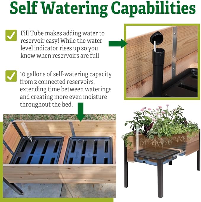 Gardener's Supply Company Raised Garden Bed Elevated Cedar Planter Box | 2' x 4' Self-Watering Standing Garden for Outdoor Plant Vegetables &amp Flower Gardening Perfect for Patio Deck &amp Yard