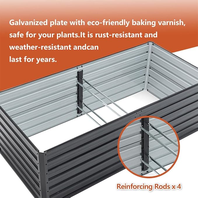 2-Pack 6x3x2ft Metal Raised Garden Bed Galvanized Steel Planter Box Kit with 4 Reinforcement Bars Deep Root Outdoor Planting Beds for Vegetables Flowers Herbs – Black