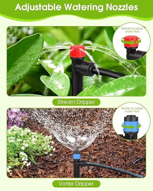 Drip Irrigation System16Ft+78Ft Connector Micro Garden Watering Plants System Automatic Equipment with 1/2'' Hose 1/4'' Distribution Tubing and Accessories for Lawn Patio Raised Bed