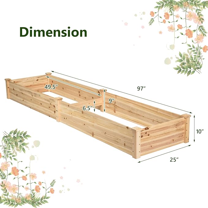 MAT EXPERT Raised Garden Bed Elevated Planter Box with Open Bottom for Fruit Vegetables Flowers Herbs Wooden Growing Bed for Garden Patio Yard Outdoor Lawn 97”L x 25.5”W x 10”H