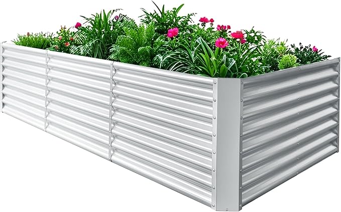 8x4x2ft Galvanized Raised Garden Bed Planting Bed Kit Galvanized Planter Raised Garden Boxes Outdoor Large Metal Raised Garden Beds for Vegetables