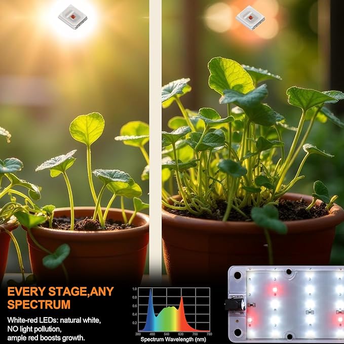 DOMMIA Grow Lights 40W Linkable Grow Light for Indoor Plants Full Spectrum 6/12/16h Timer Dimmable Ultra-Thin Plant Lamp for Indoor Growing Netural White 1-Set