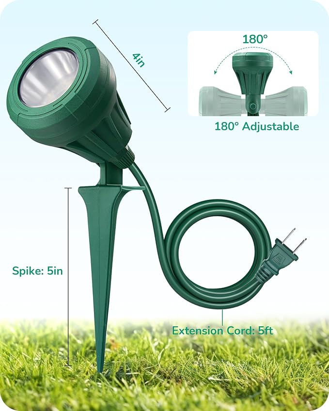 EDISHINE 120V Outdoor LED Spotlights 5.5W Plug in Spotlight with 3 Lenses (Red Green Yellow) &amp 180° Rotatable Lamphead 5000K Waterproof Landscape Lights for Flag Garden 4 Pack