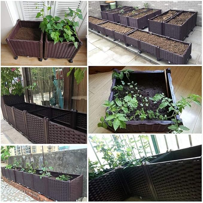 qiuqiu Raised Bed Garden Kit Rectangular Planter Pot System for Fresh Vegetables Herbs Flowers and Succulents 40 X 40 X 22Cm