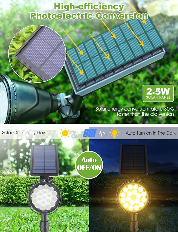 DBF Solar Lights Outdoor Warm Light Adjustable Solar Spot Lights Outdoor 2.5w Solar Panel and Bright 2-in-1 Waterproof Solar Landscape Spotlights Decorative Lighting for Garden Yard Pool 6 Pack