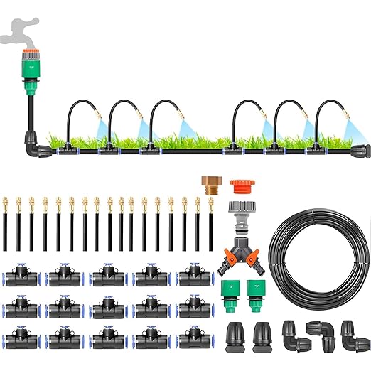 Automatic Garden Watering Kit Drip Irrigation Equipment Nozzle Drip Irrigation Garden Watering 360° Adjustable Misting Nozzle Easy Installation Smart Timer 1Sec - 300 Min 30m