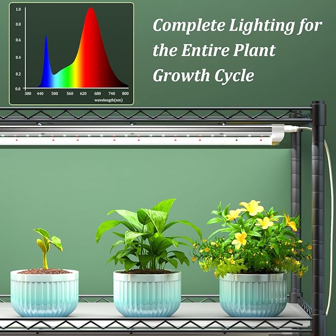 Plant Stand with Grow Light 6-Tier DIY Plant Shelf with Grow Lights for Seedlings Greenhouse Indoor 8 Pack 5000K 192W LED Full Spectrum Growing Lamp with Rack Wheel 29x13.5x73.5