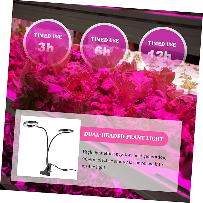 TOYANDONA Dual-Headed LED Plant Growth Lamp Adjustable Brightness Clip-On Design for Indoor Use Timer Function 5V Power Supply