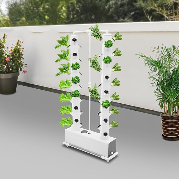 Hydroponics Growing System Kit56 Pods Vertical Indoor Garden Planter Germination Kit Indoor Herb Garden with Wheels Plant Germination Kit for Vegetable Fruit (White 56pods)