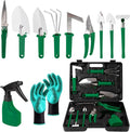 Gardening Tool Set 11 Pieces Gardening Tools with Carrying Case Garden Tool Kit for Digging Planting Pruning Unique Gardening Set with Gloves for Women and Men (Green)