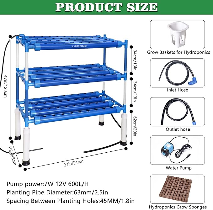 Block Light Hydroponics Growing System Kit with Plant Climbing Frame108 Plant Sites 3 Layers Food-Grade PVC-U Pipes for Leafy VegetablesFruits Herbs(Deluxe Version)