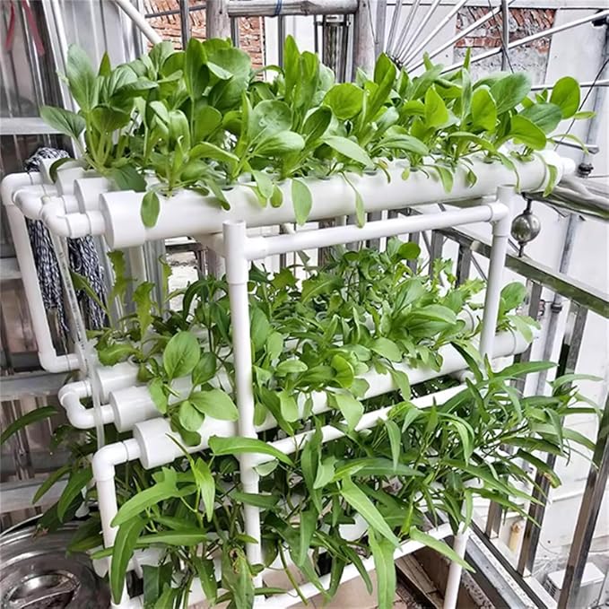 Hydroponics Growing System KitBalcony-Type Hydroponic Vegetable Growing MachinePVC Plant Sites with 108 Plant SitesGardening System Grow Kit with Water Pump Timerfor VegetablesFruitsHerbB