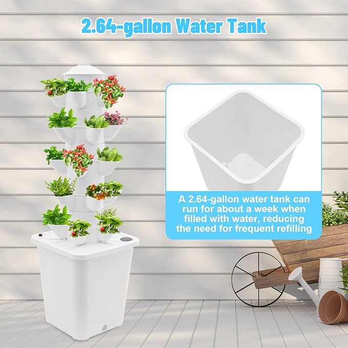ZAIHW 25-Plant Vertical Tower Garden System Indoor Hydroponic Growing Kit with Pump Funnel &amp Water Level Gauge Vertical Vegetable Planter for Gardening Enthusiasts (White)