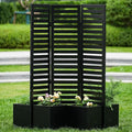 Freestanding Privacy Screen with Planter Box 3-Panel Garden Metal Fence 51x70x31 Inch Tall Outdoor Divider with 4 Self-Draining Raised Garden Beds for Patio Deck Backyard