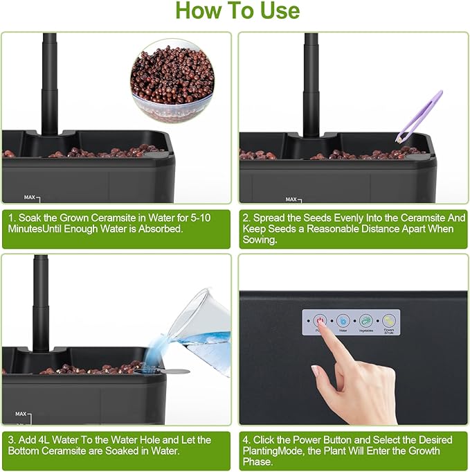 Indoor Herb Garden Kit Hydroponic Growing System with LED Grow Light Quiet Water Pump for Home Kitchen Office Healthy Fresh Herbs Vegetables Gift Ideas for Women Men