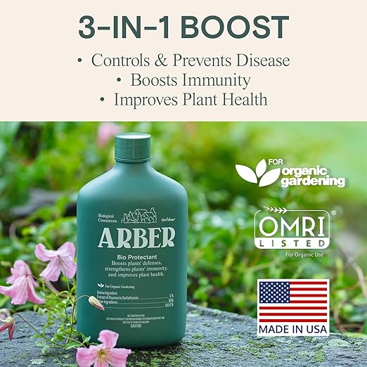 Arber Bio Protectant | Organic Outdoor Plant Fungicide and Root Stimulate Liquid Concentrate | Natural Bloom Boosting Growth Gardening Solution | Control Mildew Mold Spots | Make Over 16 Gallons