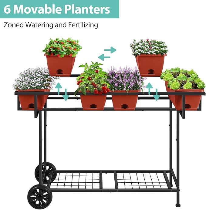 YBING Elevated Garden Bed with Wheels Outdoor 42x17x30in Elevated Raised Planter Box Stand 6 Pocket Herb Garden Planter with Storage Shelf for Balcony Patio Red