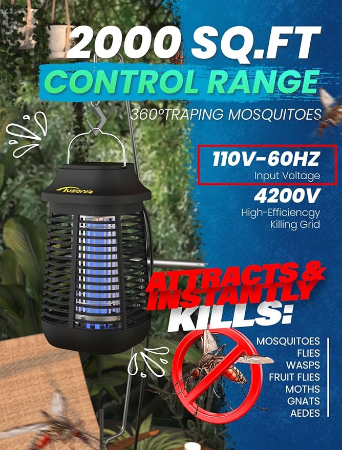 Bug Zapper 4200V for Outdoor and Indoor 9.84 Ft Power Cord with Switch Waterproof Electric Mosquito Zappers(3rd Generation) Mosquito lamp Electronic Bug Zapper Light Bulb